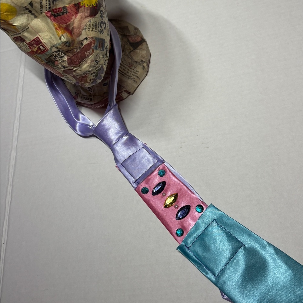 Hand Crafted Pink and Blue Tie with Gem Accents